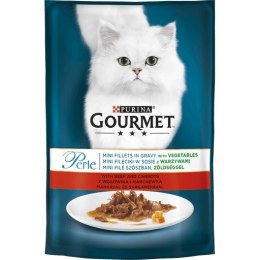 GOURMET PERLE mini fileciki w sosie z wołowiną i marchewką - mokra karma dla kota - saszetka 85 g