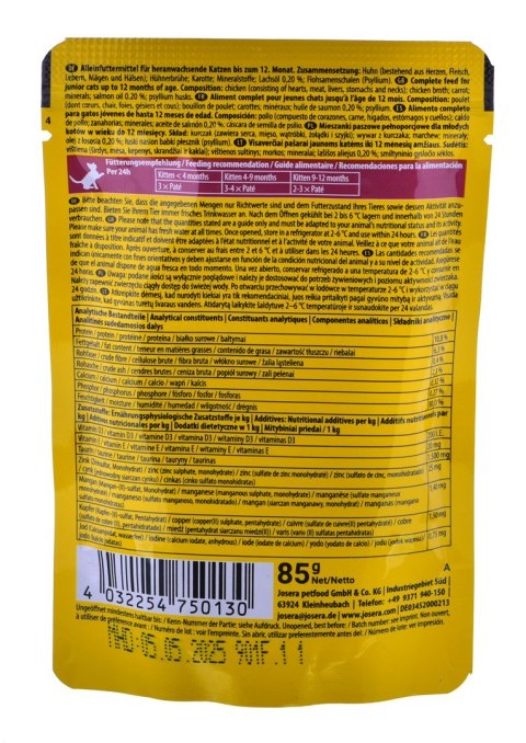 JOSERA Pate Kurczak i marchew - mokra karma dla kociąt - saszetka - 85 g JOSERA Pate Kurczak i marchew - mokra karma dla kociąt - saszetka - 85 g