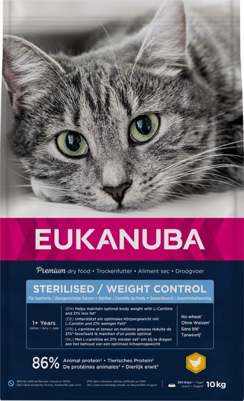 EUKANUBA Adult Sterilised/Weight Control Rich in chicken - sucha karma dla kota - 10 kg EUKANUBA Adult Sterilised/Weight Control Rich in chicken - sucha karma dla kota - 10 kg
