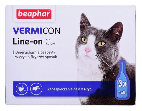 BEAPHAR VERMIcon Line-on Cat - krople przeciw pasożytom dla kota - 3x 1ml BEAPHAR VERMIcon Line-on Cat - krople przeciw pasożytom dla kota - 3x 1ml