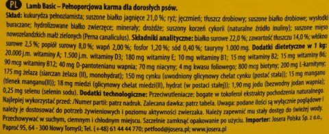 Josera JosiDog Lamb Basic karma sucha dla psów 15kg Josera JosiDog Lamb Basic karma sucha dla psów 15kg