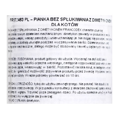 FRANCODEX Pianka z dimetykonem dla kotów 150 ml FRANCODEX Pianka z dimetykonem dla kotów 150 ml