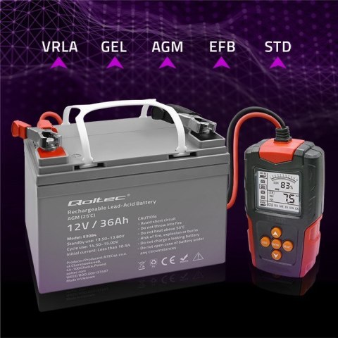 QOLTEC TESTER AKUMULATORA Z WYŚWIETLACZEM LCD |12V | 24V | 3AH-200AH QOLTEC TESTER AKUMULATORA Z WYŚWIETLACZEM LCD |12V | 24V | 3AH-200AH